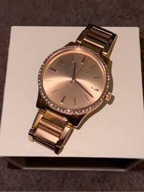 Michael Kors Rose Gold Tone Crystal Accent Bracelet Watch